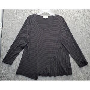 Elliott Lauren Blouse Top Womens XL Multicolor Pinstripe Long Sleeve Scoop Neck